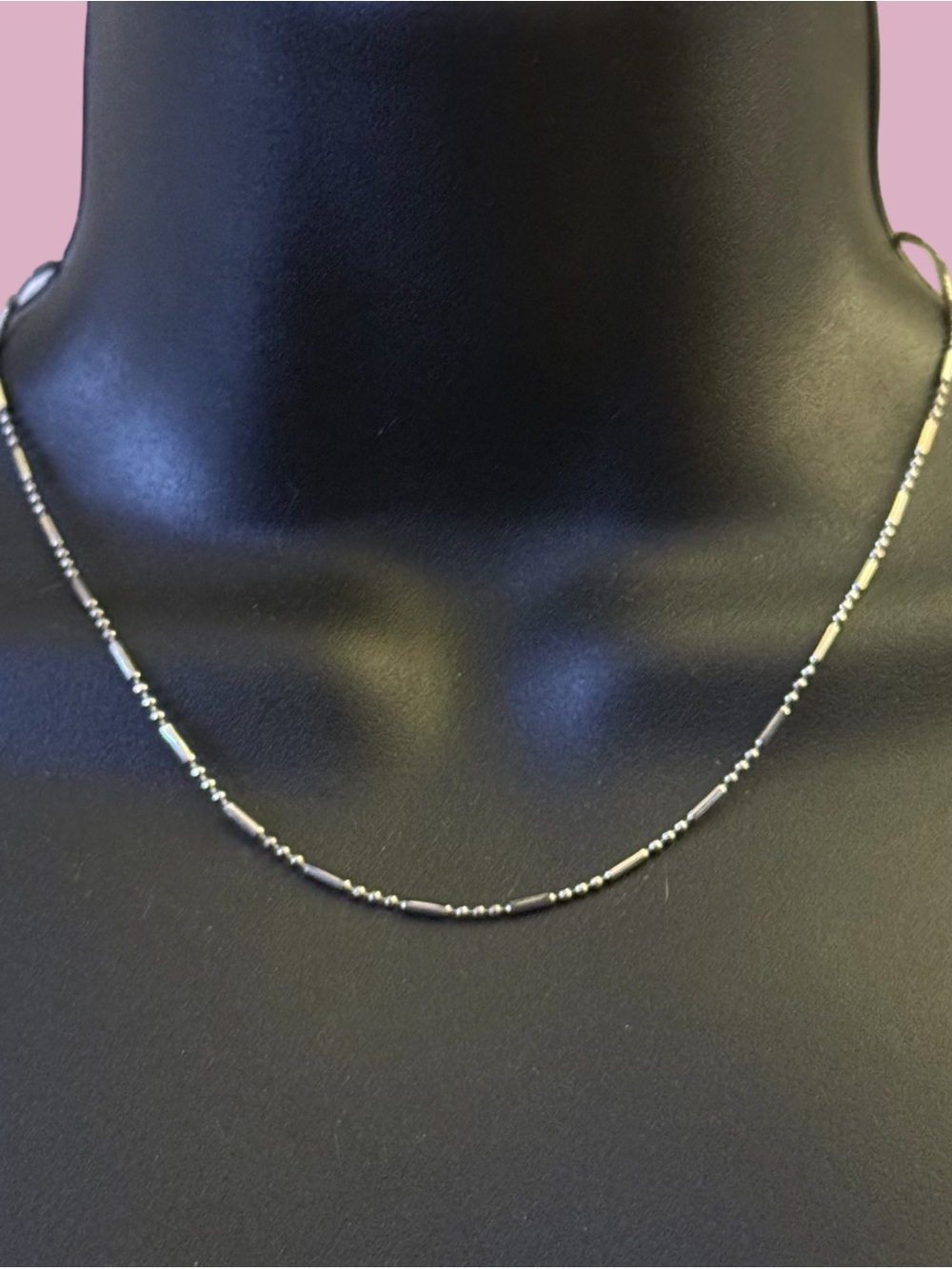 Vintage 750 white gold plated ball and bar chain necklace